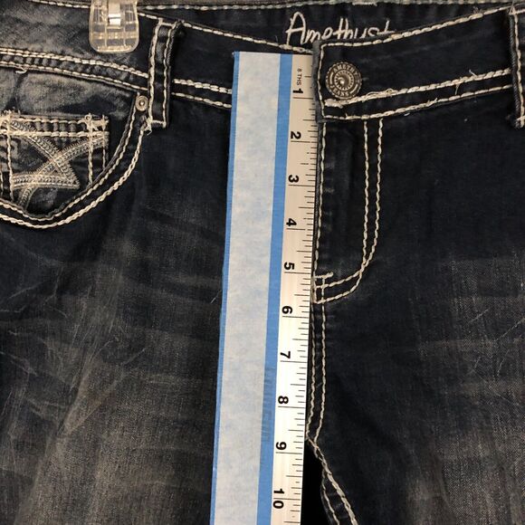 Amethyst Regina Jeans Womens 10 Skinny Dark-Wash 40x31 Whiskered Embroidered - Picture 7 of 11